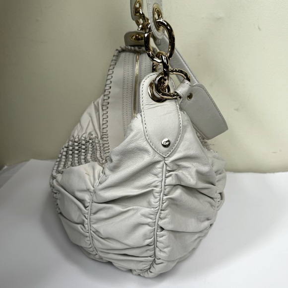 Diane Von Furstenburg DFV Kelli Leather Hobo Woven Bag Tote Ruched Tan Gold Soft - Picture 3 of 16